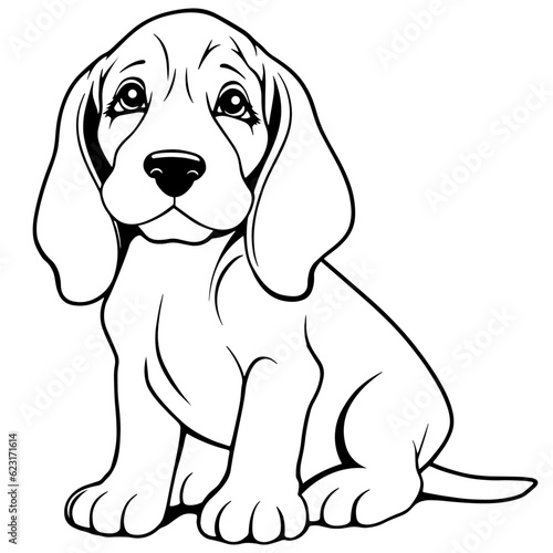 Dog Character Vector, Coloring Book Page with Dog, Coloring page outline of a cute dog, coloring page with Animal character, cartoon cute puppy coloring page for Kids, Basset Hound dog