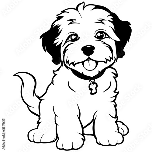 Coloring page outline of cartoon smiling cute little dog, Summers coloring book for kids, Colorful vector illustration, Cartoon cute puppy coloring page for Kids, Barbet dog