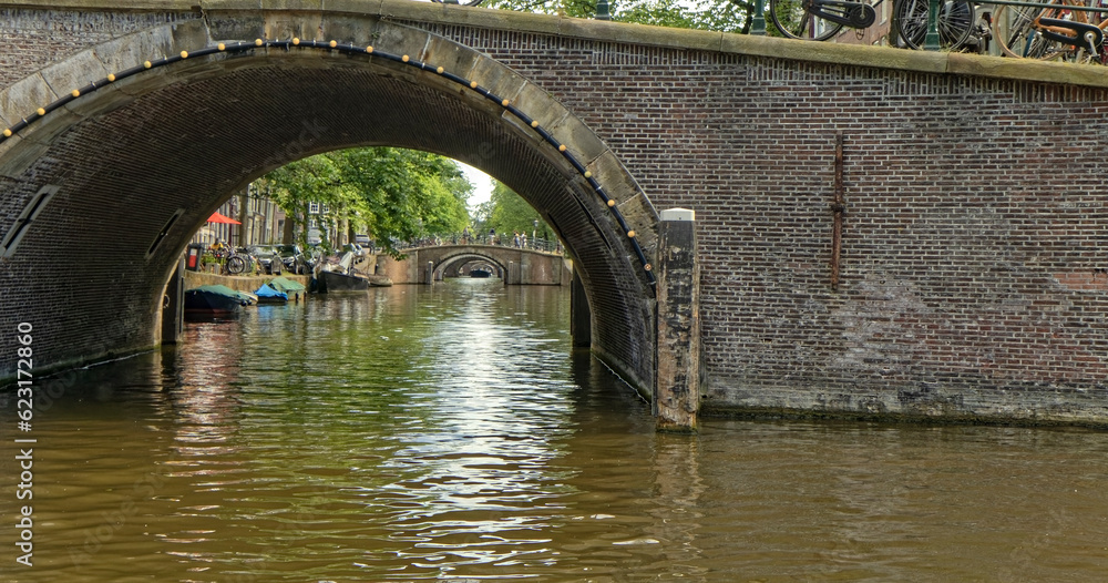 Fototapeta premium Amsterdam, the Netherlands – bridges over water channels