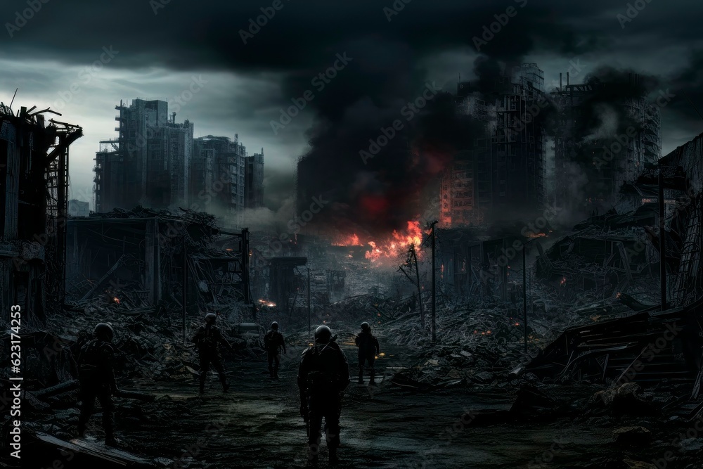Twilight Over War-Ravaged City