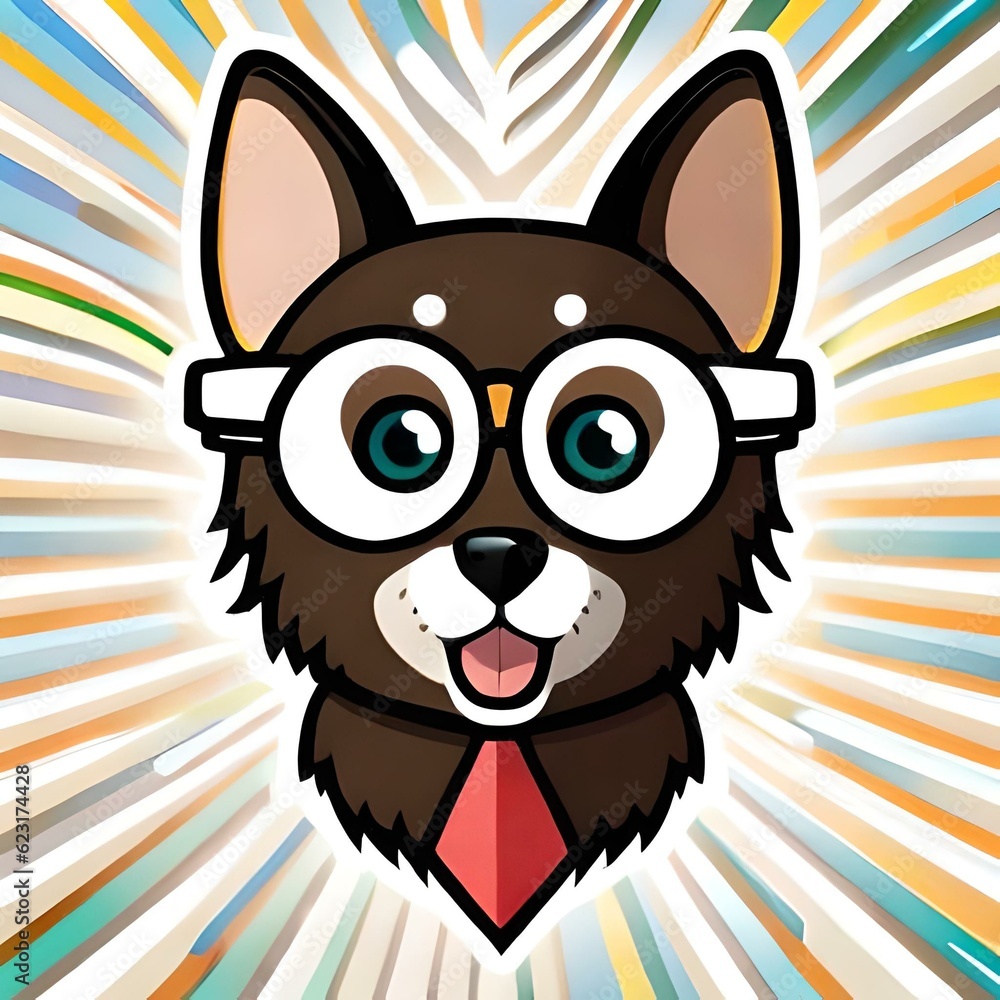 colorful dog sticker wearing glasses