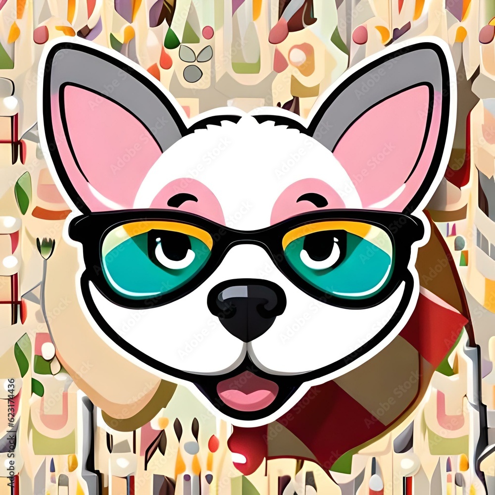Fototapeta premium colorful dog sticker wearing glasses