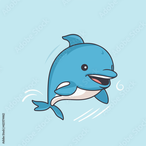 Cute dolphin cartoon waving. 2d illustration in doodle style. Logo. icon design.  