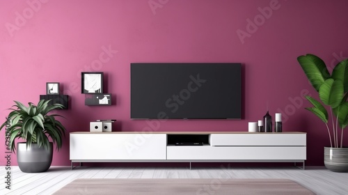 Wallpaper Mural colour wall background with modern interior tc cabinet with decorative items house beautiful home interior design concept,ai generate Torontodigital.ca