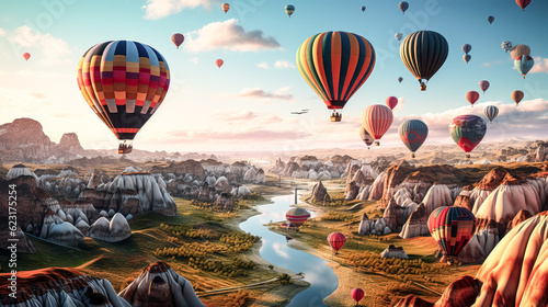 He watched the majestic sight of many hot air balloons taking off from a valley.
