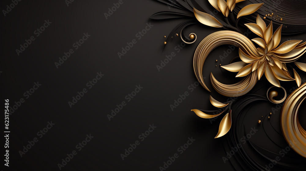 abstract black and gold floral pattern background, generative ai - obrazy, fototapety, plakaty 
