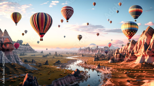 He watched in awe as a multitude of hot air balloons soared up from the valley.