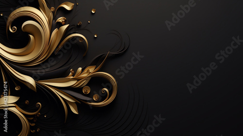 abstract black and gold floral pattern background, generative ai photo