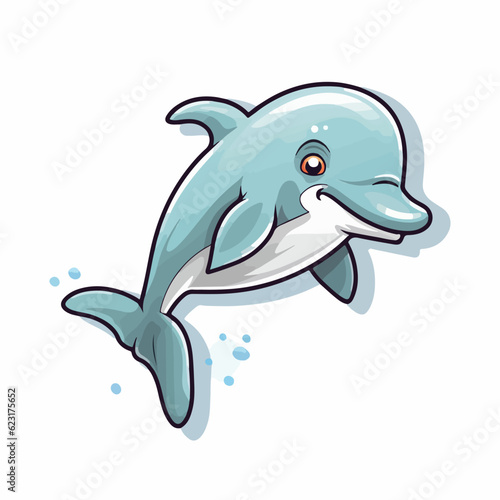Cute dolphin cartoon waving. 2d illustration in doodle style. Logo. icon design. 