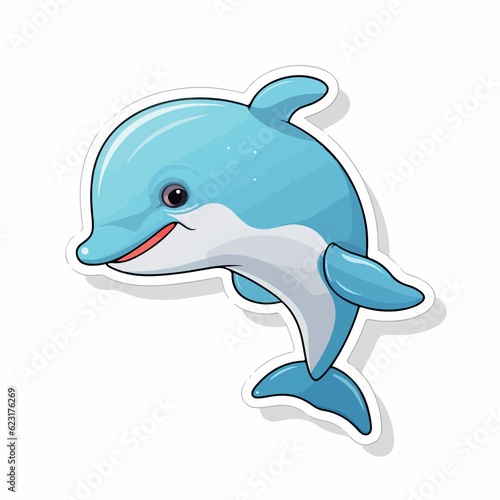 Cute dolphin cartoon waving. 2d illustration in doodle style. Logo. icon design. 