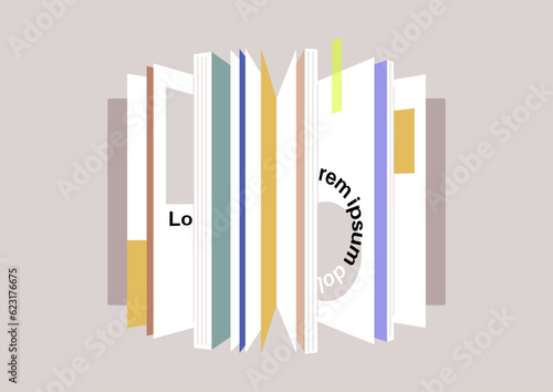 An open magazine with colorful pages and images inside