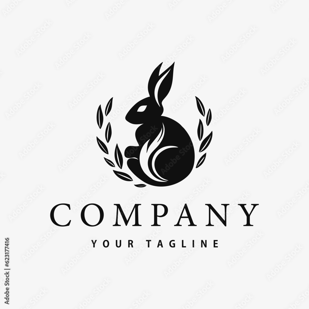 Paper Rabbit Logo Rabbit logo with leaf, natural impression, isolated white background ...