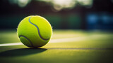 Tennis Ball on a Tennis Court. Close up Shot. Ideal for banner or Background.