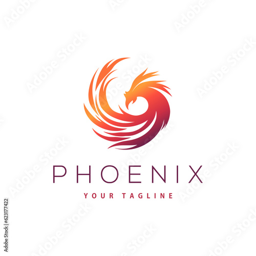 Phoenix logo, abstract circular flame body, firebird design template vector illustration
