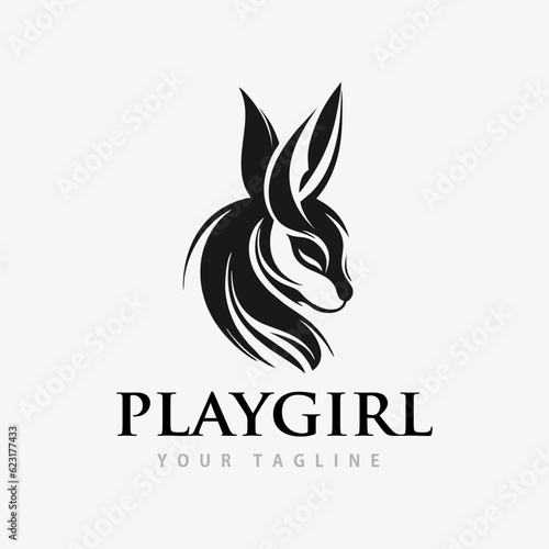 Playgirl logo, girl bunny, female rabbit, vintage, black and white, design template vector illustration photo