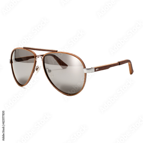 Fotografie, Obraz Wooden aviator sunglasses isolated on transparent background