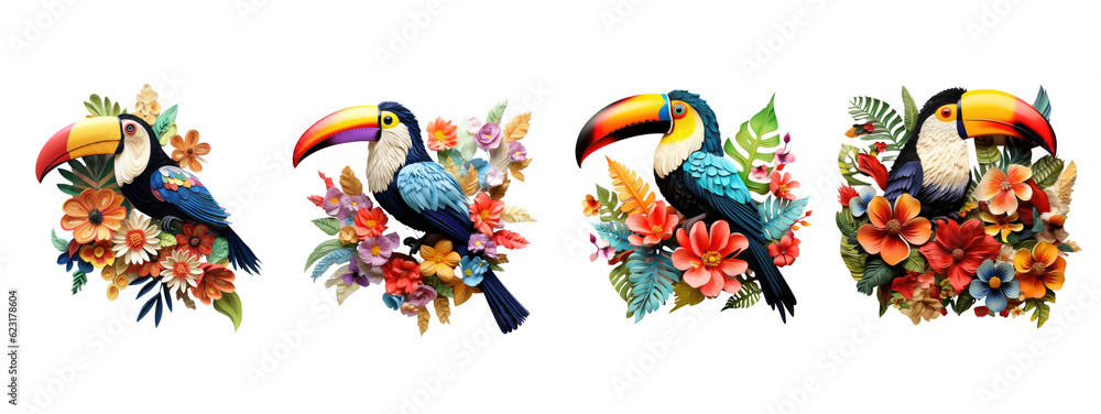 cute 3d Floral Toucan Set AI generated cute 3d Floral Toucan Set AI generated