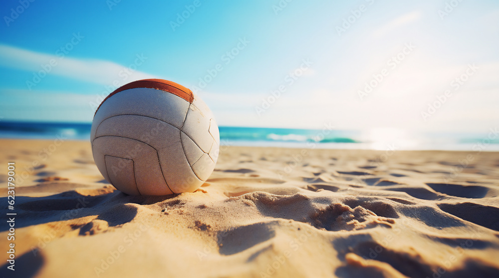 Beach Volley Ball on Sandy Beach. Outdoors Summer Sports. 
