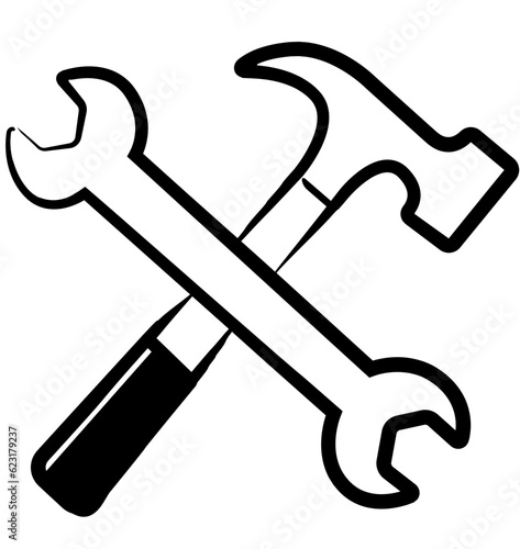 Tools wrench and hammer