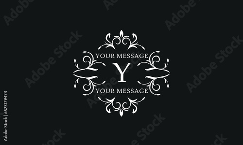 Luxury vector logo sign with letter Y. Elegant ornament, monogram with place for text.