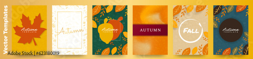 Set of Editable Autumn Templates. Fall inspired poster backgrounds. EPS 10. For posters, designs, invitations, cards, sale signs, artworks.