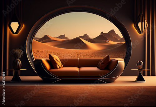 Living room interior background asset game 2D futuristic generative ai © Tohamina