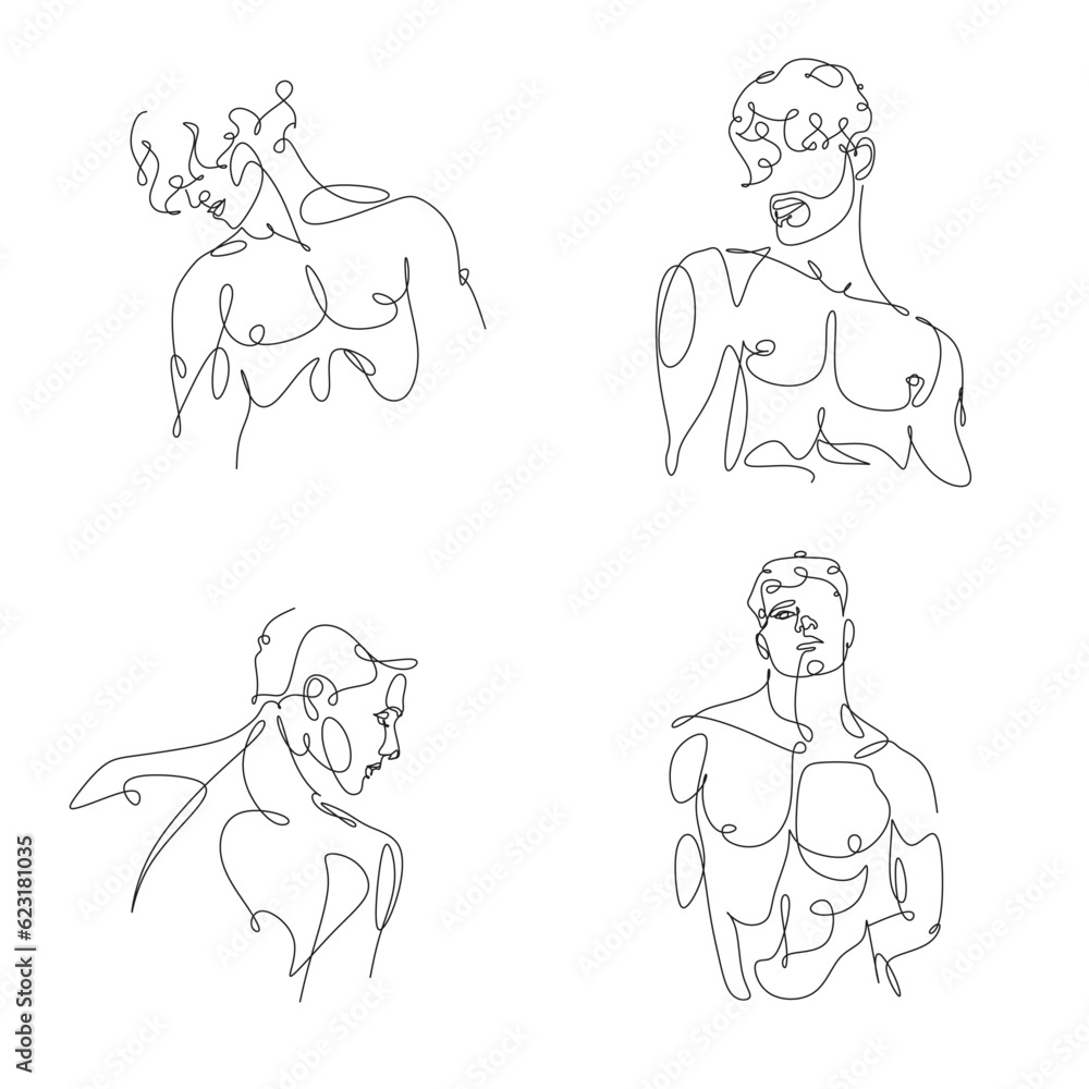 Men line art vector. Continuous one line drawing of man portrait. Muscular man body, Hairstyle. Fashionable men's style. Men line art vector. Continuous one line drawing of man portrait. Muscular man body, Hairstyle. Fashionable men's style.