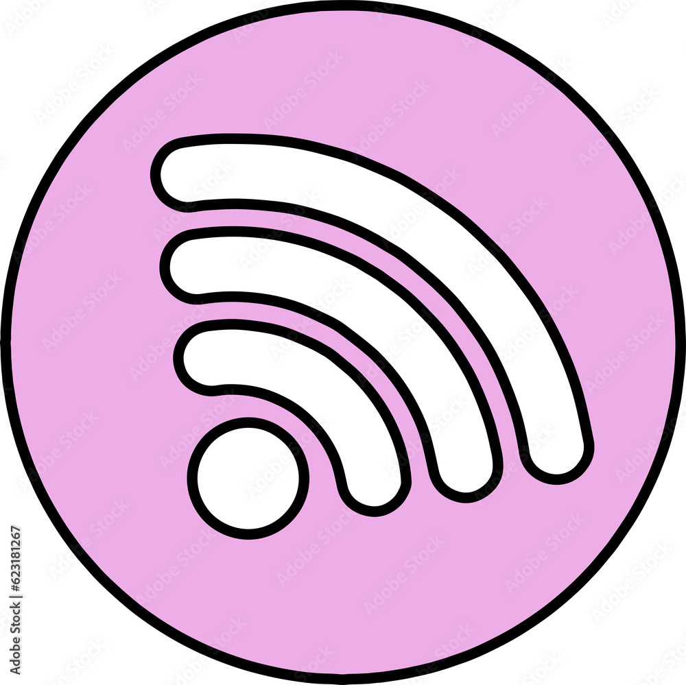 Black-and-white wifi signal image in italics The background is a pink circle. Black-and-white wifi signal image in italics The background is a pink circle.