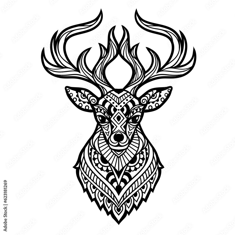 Fototapeta premium Deer mandala. Vector illustration. Esoteric, Spiritual Wild Animal in Zen boho style. coloring page
