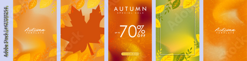 Set of Autumn-themed Background Templates in Poster format. Elegant and fun design. For sale signs, invitations, logos, poster design, holidays, and designs. Editable Vector Illustration.