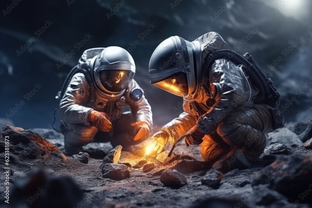 Astronauts Collecting Samples on Alien Planet generative AI