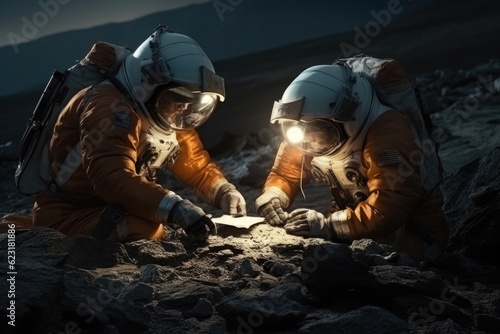 Astronauts Collecting Samples on Alien Planet generative AI © Ecleposs