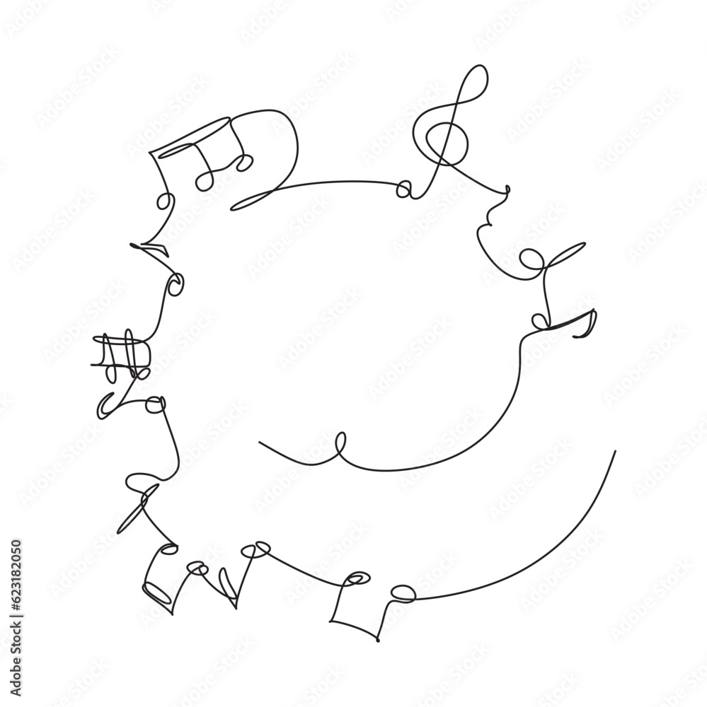 Continuous one  line art musical notes, instrumental lines, simple style music, hand-drawn vector illustrations