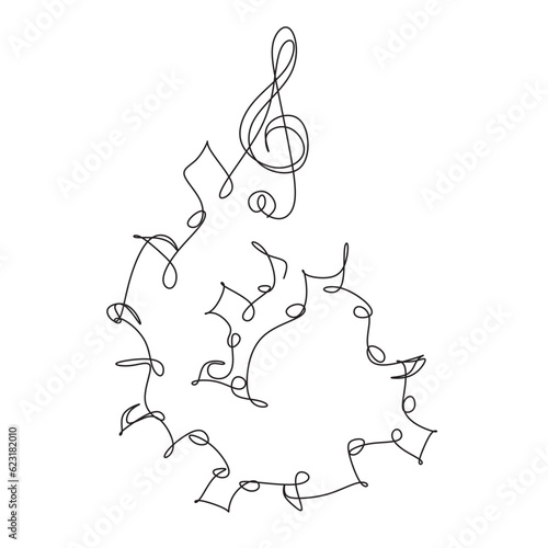 Continuous one  line art musical notes, instrumental lines, simple style music, hand-drawn vector illustrations