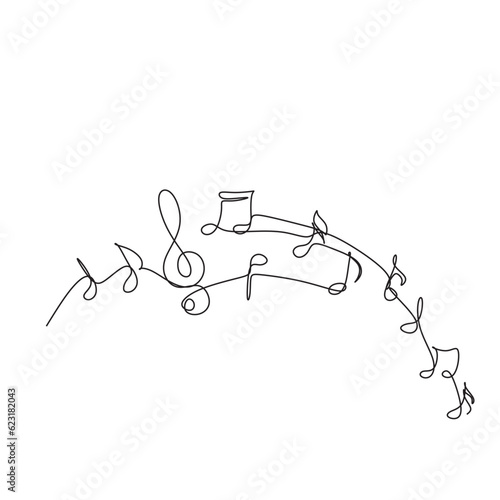 Continuous one  line art musical notes, instrumental lines, simple style music, hand-drawn vector illustrations