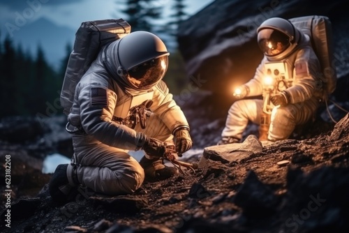 Astronauts Collecting Samples on Alien Planet generative AI