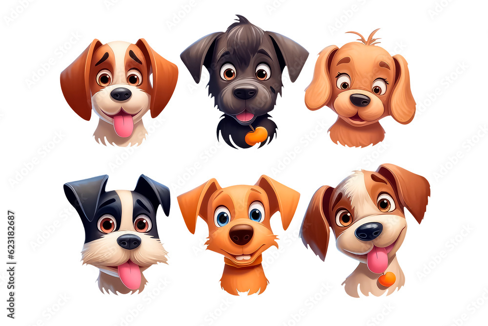 set dog in cartoon style for video game isolated on white background, AI