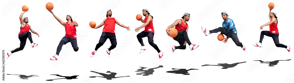Basketball fun concept. We love basketball. Asian basketball player jumping