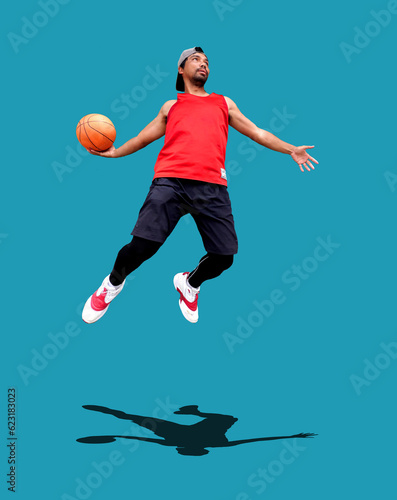 Basketball fun concept. We love basketball. Asian basketball player jumping on background with clipping path © STOCK PHOTO 4 U