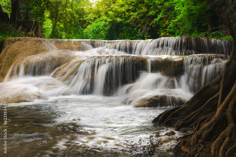 Fototapeta premium Deep forest Waterfall,Chet Sao Noi Waterfall National Park, Saraburi Province, Thailand