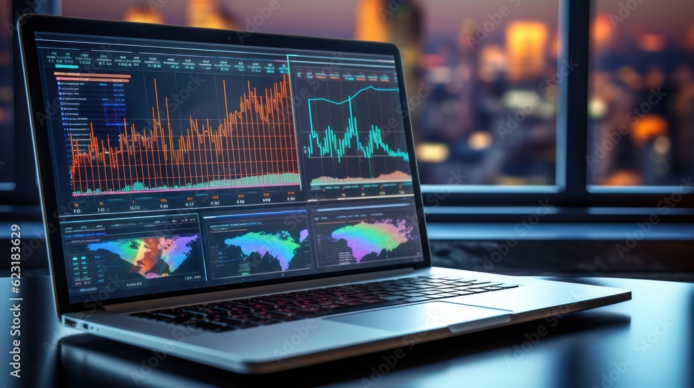Laptop with glowing forex chart on screen Laptop with glowing forex chart on screen
