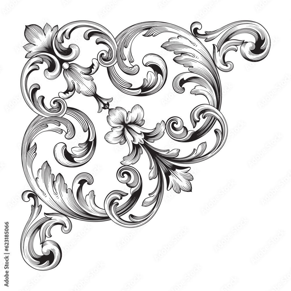 Border and Frame with baroque style. Ornament elements for your design. Black and white color. Floral engraving decoration for postcards or invitations for social media. Border and Frame with baroque style. Ornament elements for your design. Black and white color. Floral engraving decoration for postcards or invitations for social media.