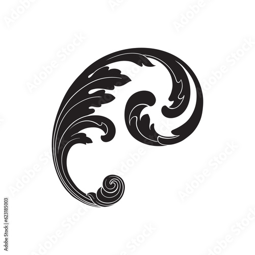 Border and Frame with baroque style. Ornament elements for your design. Black and white color. Floral engraving decoration for postcards or invitations for social media.