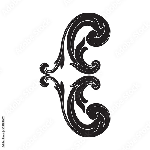 Border and Frame with baroque style. Ornament elements for your design. Black and white color. Floral engraving decoration for postcards or invitations for social media.