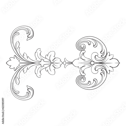 Border and Frame with baroque style. Ornament elements for your design. Black and white color. Floral engraving decoration for postcards or invitations for social media.