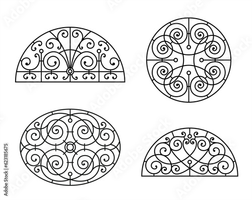Set of forged lattices classical stained glass windows in vector graphics