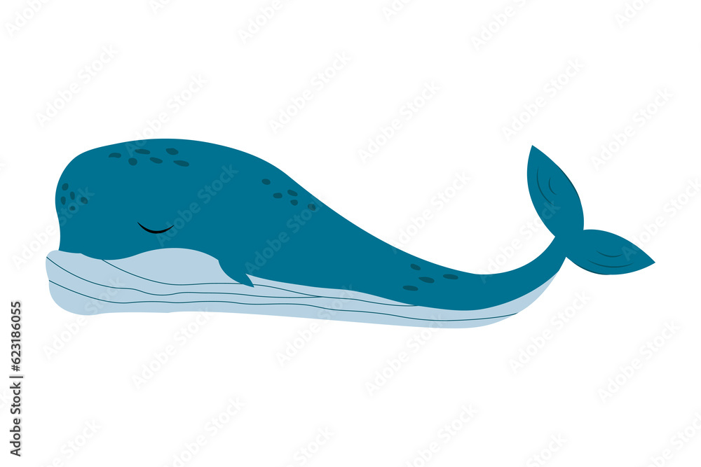 Naklejka premium Blue whale hand drawn. Vector illustration isolated on white background