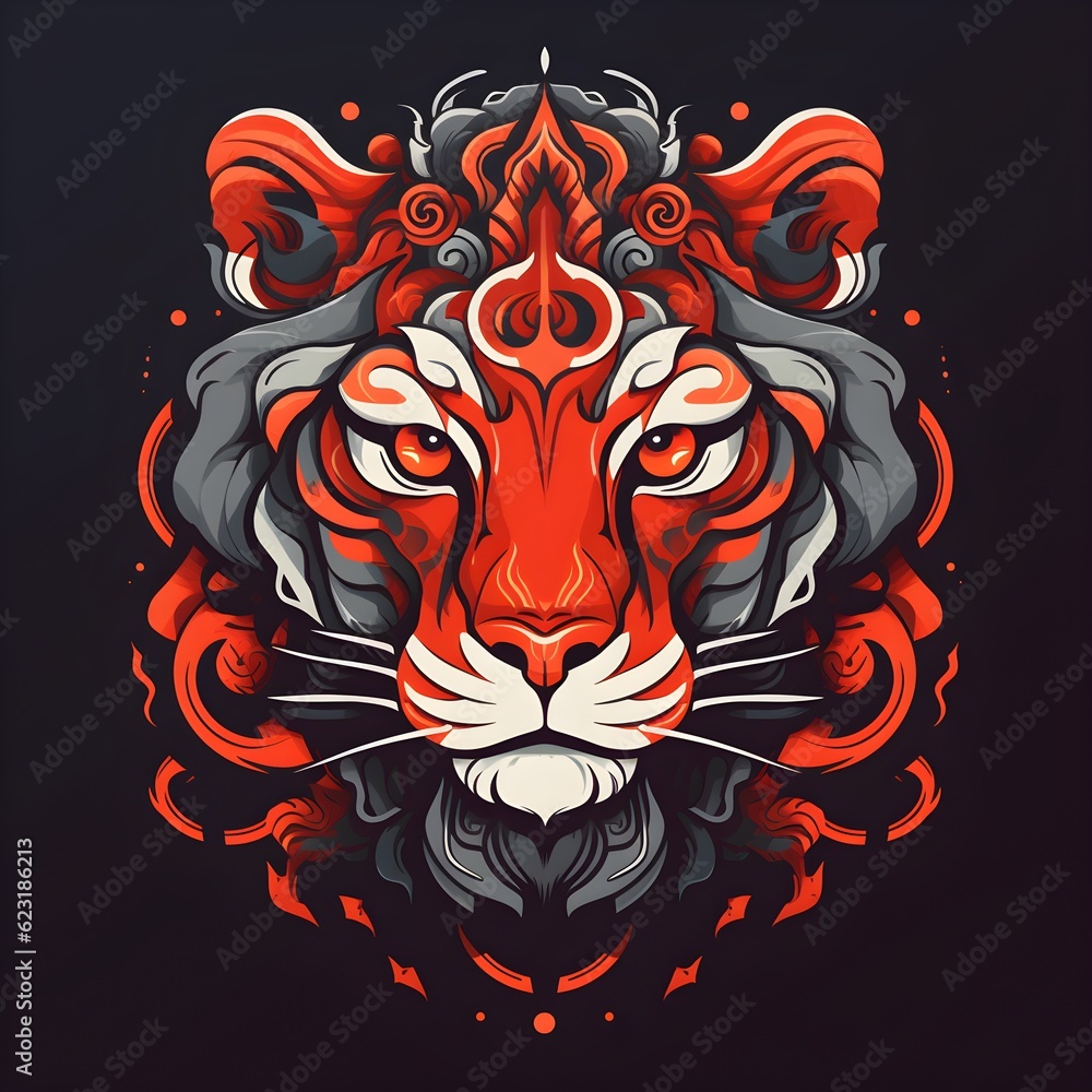 Graphic abstract tiger face. Geometric abstract animal for poster, background, emblem, mascot. Concept of safari, jungle, zoo. Symbol of the Chinese horoscope. Generative AI Graphic abstract tiger face. Geometric abstract animal for poster, background, emblem, mascot. Concept of safari, jungle, zoo. Symbol of the Chinese horoscope. Generative AI