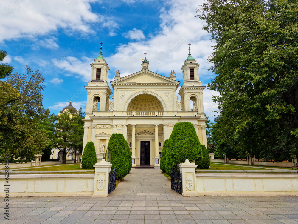 WARSAW, WILANOW, POLAND  July 11, 2023 : Church of St. Anna (garrison church of the peasant battalions) at Wilanow district in Warsaw. Poland