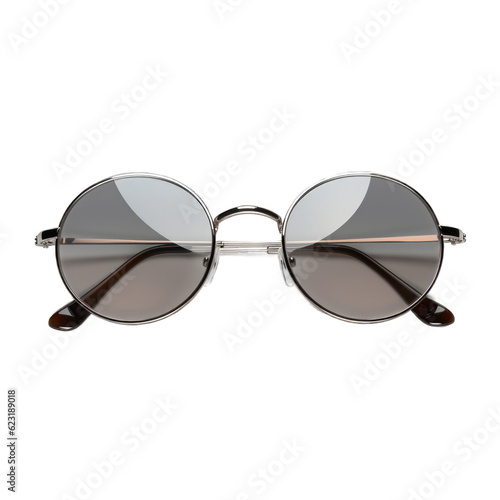 Metal round sunglasses isolated on transparent background. Generative AI
